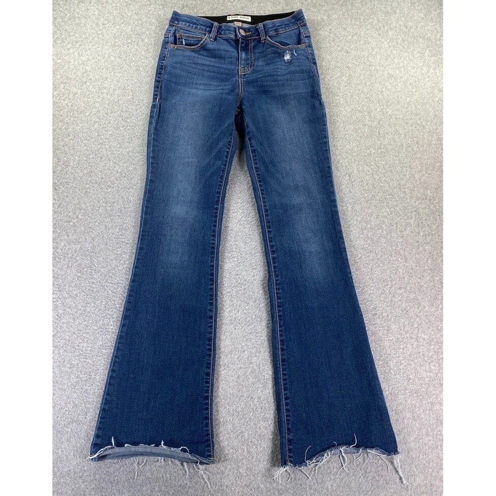 Knox Rose Flare Women's Size 2 Raw Hem Elastic Waist Blue Dark Wash Boho City